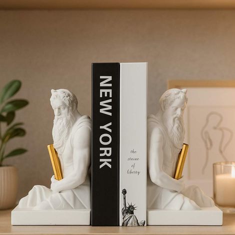 Statua, Statua Fermalibro Colore Struttura oro, Bianco - Faropa