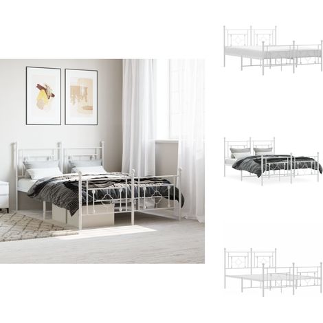 Cadre de lit métal sans matelas et pied de lit blanc 140x190 cm - Cadre De Lit - Lit Double - Lit Metal - Lit Blanc - Meuble Chambre (1/5)