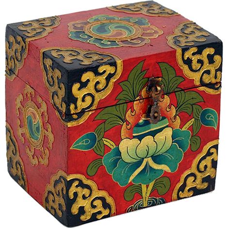 Coffret tibétain Rouge peint à la main (1/2)