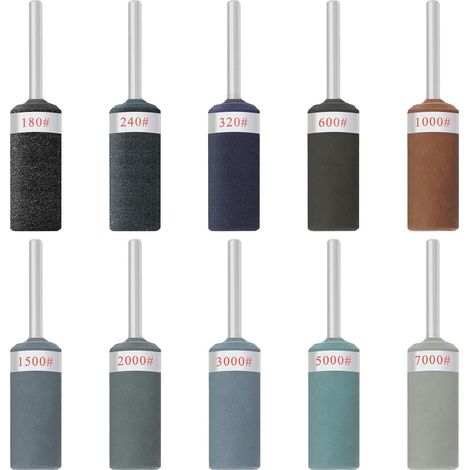 10pcs Papier de Verre Tête de Meulage Bâton de Papier de Verre Tambours de Ponçage Manches Roue Abrasive Travail du Bois Outil de Polissage 180-7000 Grain (1/5)