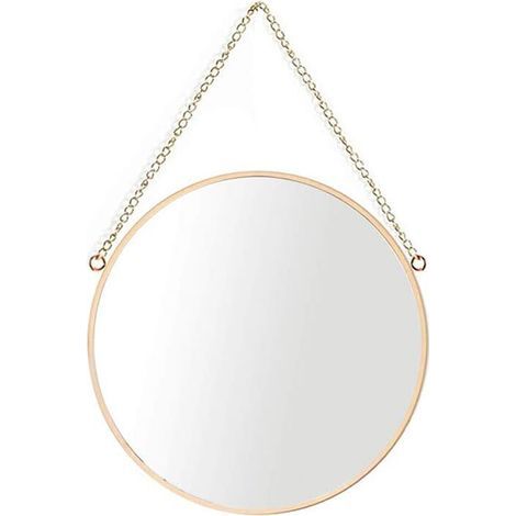 Hanging Mirror, 25 x 25 cm, Round Bathroom Makeup Mirror, Brass Frame with Hanging Chain [Small Size]