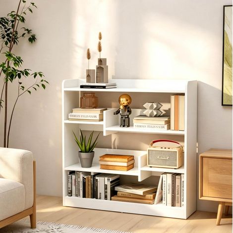Librería abierta blanca de 4 niveles, 2 estantes regulables, 90 x 24 x 91 cm DESVIAE (1/5)