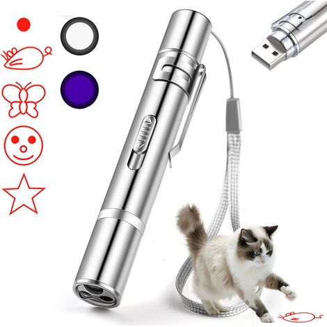 Pointeur laser pour chat - 7 modes - Pointeur laser rechargeable par USB - Jouet pour animaux - Acier inoxydable - Argent (1/5)