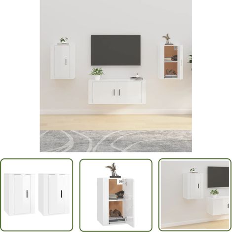 The Living Store TV-Wandschränke 2 Stk. Hochglanz-Weiß 40x34,5x60 cm - TV Schrank - Wandregal - Wohnwand - Regal - Fernsehschrank (1/5)