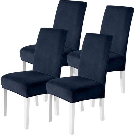 Housses de chaise en velours stretch, lot de 4, bleu marine, lavables et anti-rayures (1/5)