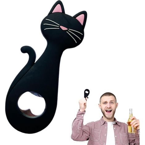1 Pièce Ouvre-Bouteille pour Amoureux des Chats, Patte de Chat en Silicone Dessin Animé, Convient aux Femmes et Hommes, avec Aimant (Noir) (1/4)