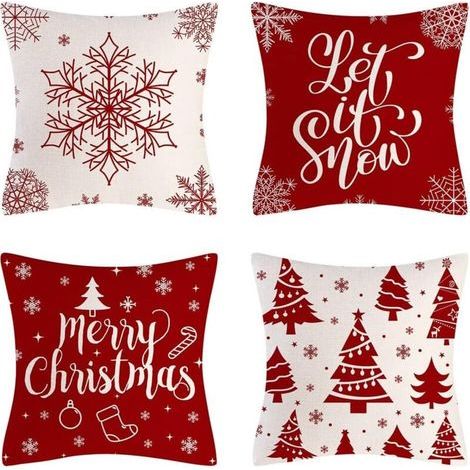 Coussin Taie d'oreiller de No毛l, 4pcs Housse de Coussin No毛l 45x45cm Housse de Coussin d茅co No毛l, Taie d'oreiller en Lin de No毛l pour Decoration Noel Int茅rieur Maison Les Voitures Canap茅s (1/5)