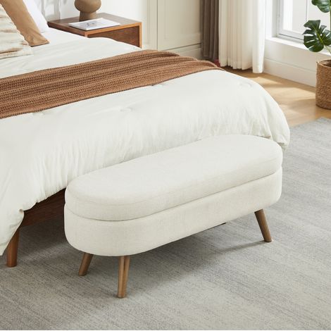 Aufbewahrungsbank 110x40x42 cm beige, MDF, Chenille, integrierter Stauraum, MEUBLIV (1/5)