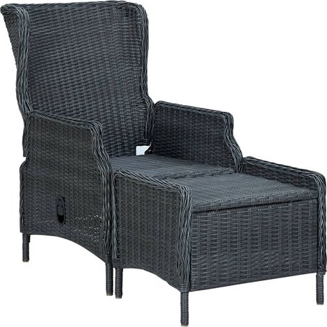 INLIFE Chaise inclinable de jardin tabouret Résine tressée Gris foncé (1/5)
