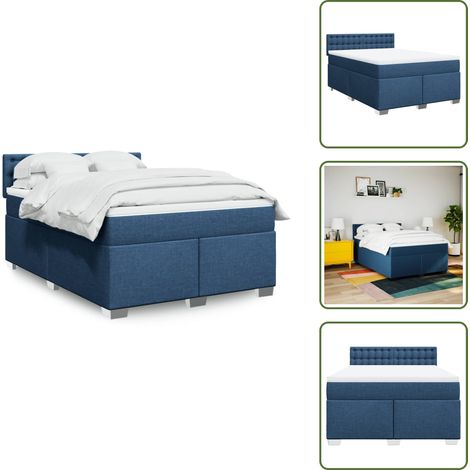 Soporte para espalda - vidaXL Cama box spring con colchón tela azul 160x200 cm - Cama de muelles azul