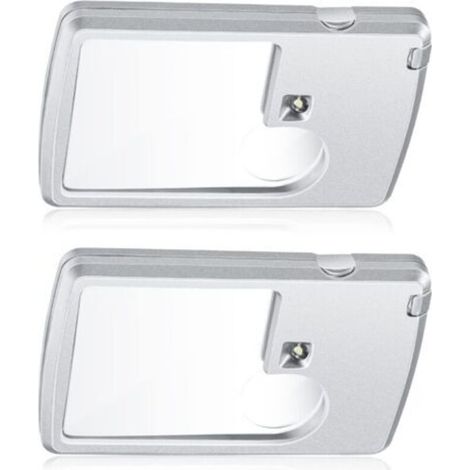 Loupe de Poche avec Lumière 2 Pièces de Loupe 3 X et 6 X Loupes de Cartes de Crédit avec Lumière Petites Mini Loupes pour Lecture, Bijoux, Expérimentation, Enquête, Menu, Voyages