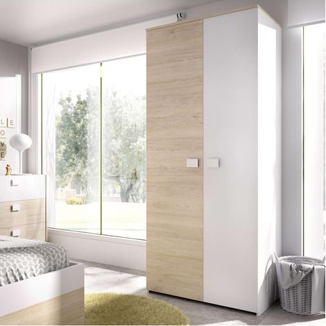 Armario ropero 2 puertas abatibles Santisteban blanco/natural, 205 cm(alto) 90 cm(ancho) 52 cm(largo)