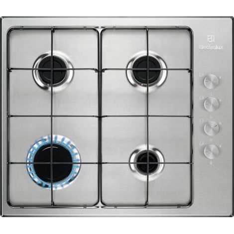 Placa de cocina a gas de 4 quemadores de acero inoxidable empotrada de 55 cm Electrolux KGS6404SX