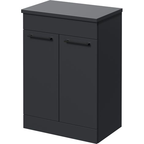 Napoli 390 Gloss Grey 600mm 2 Door Vanity Unit for Countertop Basins - 600mm - Matt Black 160mm Handle
