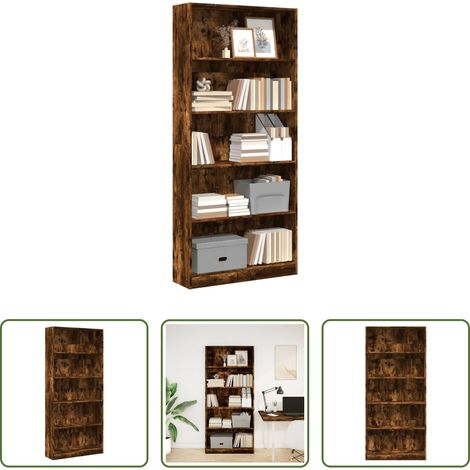 vidaXL Étagère livres -  Bibliothèque chêne fumé 80x24x176 cm bois d'ingénierie (1/5)