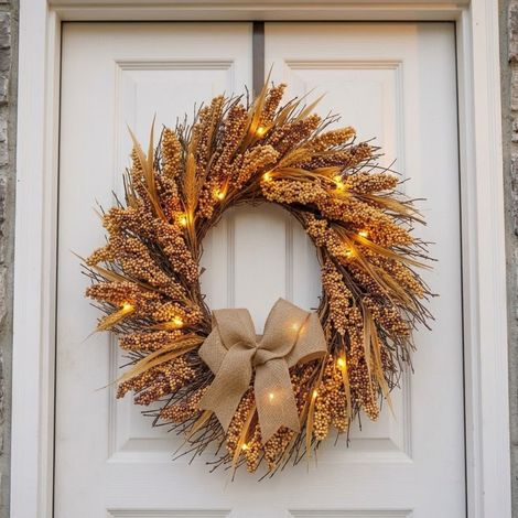 Autumn Harvest Light Up Bow Door Wreath (1/2)