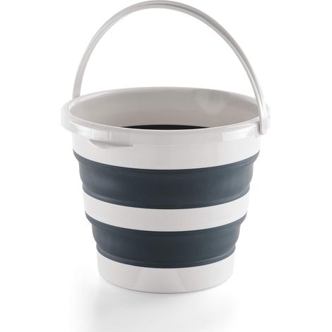 Seau pliable de 15 L, PP + thermoplastique  Seau avec anse, gris clair et foncé, 37 x 28 cm, plié 37 x 6 cm