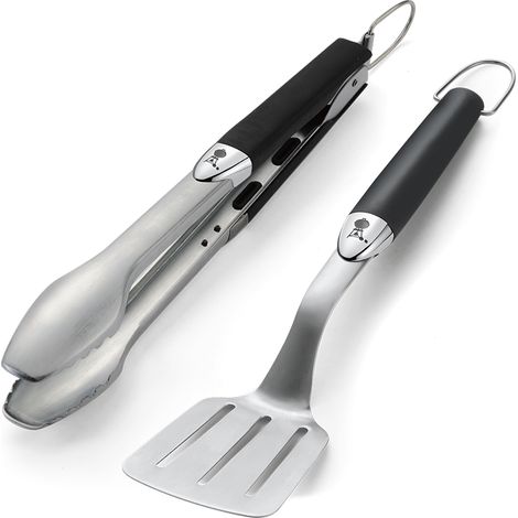 Weber – Kit d'ustensiles premium barbecue – 2 pièces en acier inoxydable – Pince et spatule résistantes aux hautes températures – Faciles à nettoyer