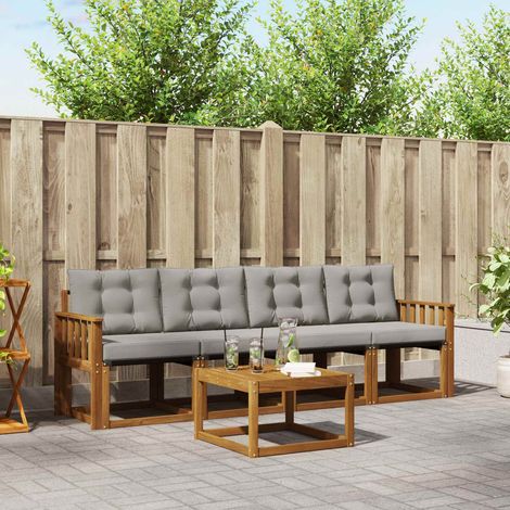 Outdoor-Sofagarnitur mit Kissen 5 pcs Natürlich und Hellgrau