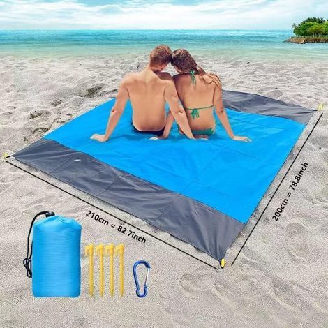 Natte de plage ultra-légère 200x210cm – Imperméable, sèche rapidement – Tapis extérieur pour camping et pique-nique – Inclus 4 piquets (1/5)