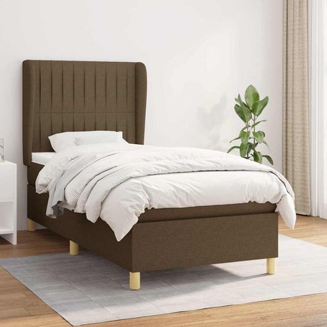 Cama box spring con colchón tela marrón oscuro 90x190 cm (1/5)