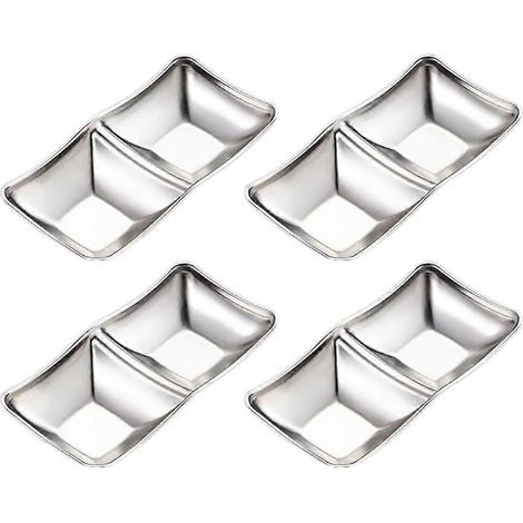 Set aus 4 Edelstahl-Saucenschalen, Gewürzschalen, 2-teiligen Sojasaucenschalen für Sushi, geeignet für die heimische Küche (1/5)