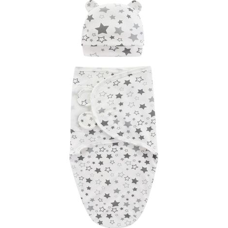 Gigoteuse, article de puériculture (gigoteuse pour bébés de 0 à 3 mois, douce et confortable, en coton, respirante, aide au sommeil), Grey Stars (1/4)