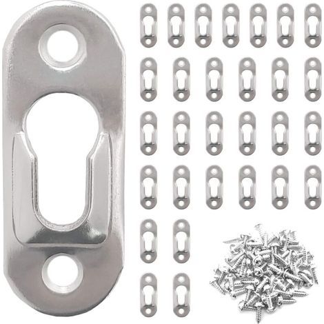 30 Pièces Cintres de Trou de Serrure en Métal 42 mm x 16 mm avec 60 Vis Trou de Serrure Attaches Suspension pour Accrocher Mur Intérieur Cabinet Miroirs et des Cadres Photo - Argentés (1/5)