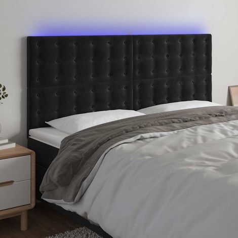 vidaXL Cabecero con luces LED terciopelo negro 180x5x118/128 cm (1/5)