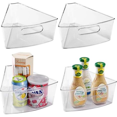 Juego de 4 cestas de almacenamiento de plástico transparente con asas para armarios de cocina, 26 x 24 x 10 cm. (1/5)