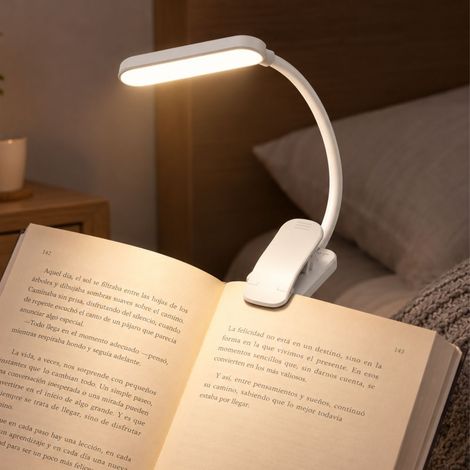 Mini Flexo LED de Lectura con Pinza Recargable USB-C 0,7W 3 Tonos de Luz (1/2)