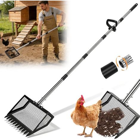 Pelle à déjections de poulet de 25,5 cm avec poignée, accessoire réglable en acier inoxydable pour poulailler, pelle extensible pour propriétaires de volaille et (1/5)