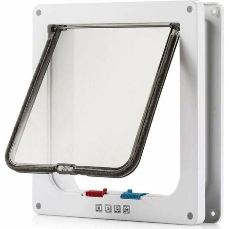 Large Cat Door (exterior size 24.9 x 23.4 cm) with 4-Way Locking Cat Flap, Waterproof Door, White Pet Door Kit for Kittens and Small Dogs with Turn (1/5)