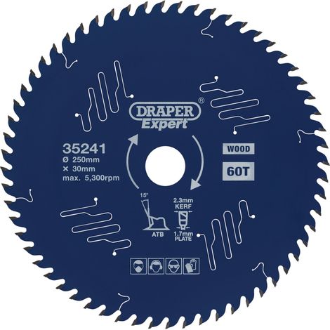 Draper Expert TCT Circular Saw Blade for Wood – 250 x 30mm, 60 Teeth, PTFE Coating, Model 35241 (1/5)