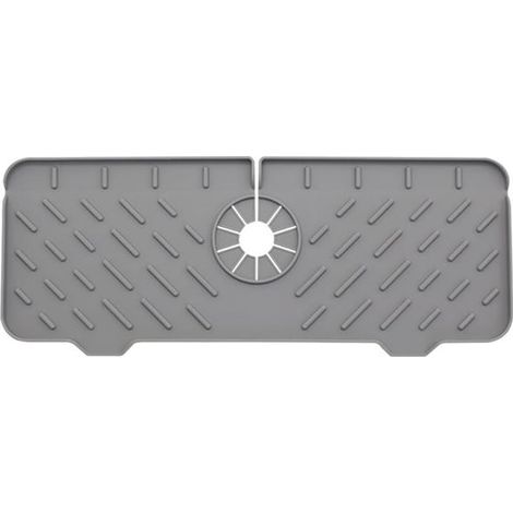 Wasserhahnmatte, Küchenarmaturmatte, hält das Waschbecken trocken, Küchen-Abflussmatte aus Silikon (37 x 14,8 x 1,5 cm/grau)