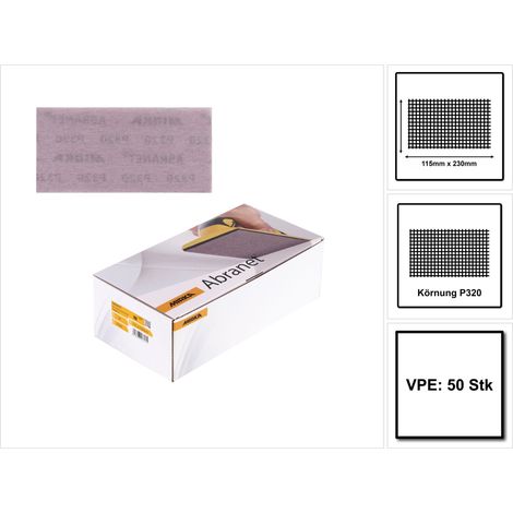 Boîte 50 coupes abrasives auto-agrippantes Abranet 115 X 230 mm MIRKA Grain: 320 (1/5)