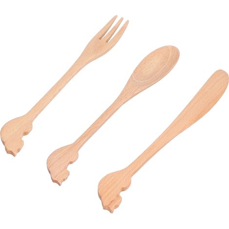 Ensemble de 3 couverts en bois réutilisables, fabriqués à la main, comprenant une cuillère, une fourchette et une cuillère à soupe portable, idéal pour la cuisine, les pique-niques et les hôtels. (1/5)
