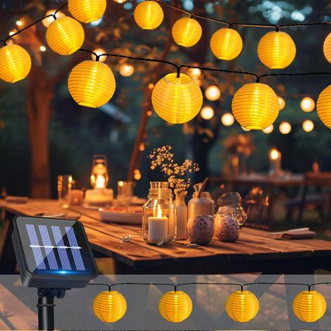 Guirlande Solaire Lanternes Extérieures, 6M 20 LED Lanternes Lampes, IP65 Étanche, Guinguette Lanterne Solaire 8 Modes, Decorative pour Jardin, Balcon, Cour, Terrasse, Noël, Fête(Blanc Chaud) (1/5)