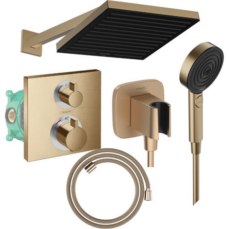 Colonne douche thermostatique HANSGROHE Ecostat Square Douche de tête PulsifyS Flexible Designflex Douchette Pulsify bronze
