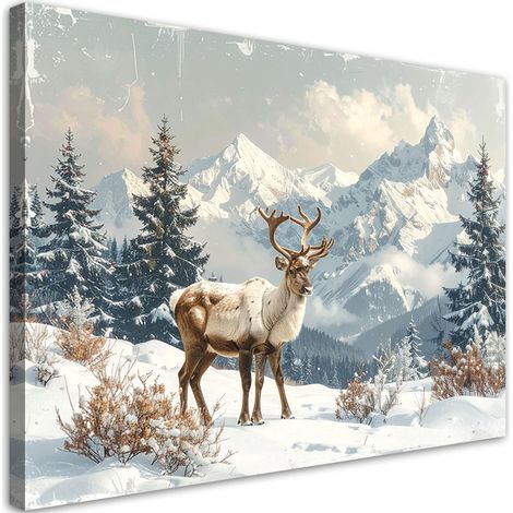 Wandbild Rentier Winter Schnee Berglandschaft 60x40 cm