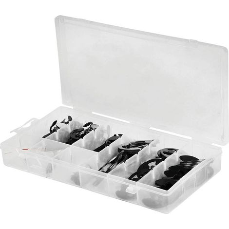 Pinces à circlip, Coffret de 300 Circlips Type E - Egalement appelé bague d'arrêt ou anneau de retenu avec boite de rangement, plusieurs tailles disponibles (1/5)