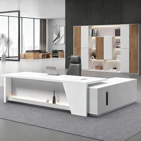 Bureau L moderne avec rangements, grand plan de travail, design exécutif, 140x60x75cm (1/5)