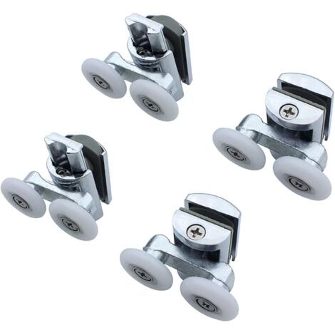 Lot de 4 roulettes doubles en alliage de zinc massif de 23 mm de diamètre pour cabine de douche, salle de douche, écran de douche (1/5)