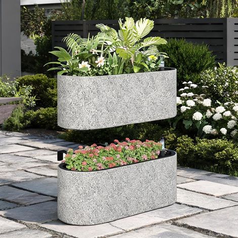 Pot de fleurs coloris gris clair en plastique 42 x 16 x 15 cm (1/5)