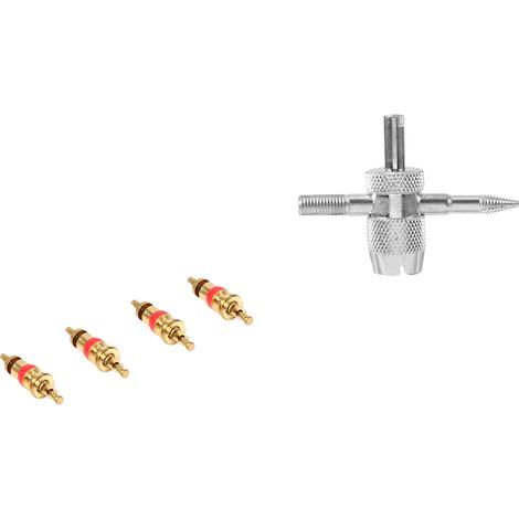 Núcleo de válvula de 4 vías para neumáticos de coche y moto, herramienta para reparar y extraer válvulas. Accesorio para neumáticos + 4 núcleos de vástago de válvula. (1/5)