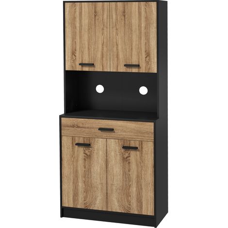 HOMCOM Credenza Moderna con 2 Armadietti e Cassetto Nero e color Legno