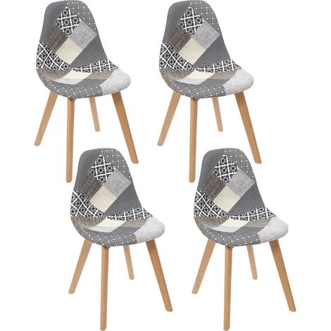 Lot de 4 Chaises - HOME DECO FACTORY - Patchwork - Design Original - Blanc et Gris (1/8)