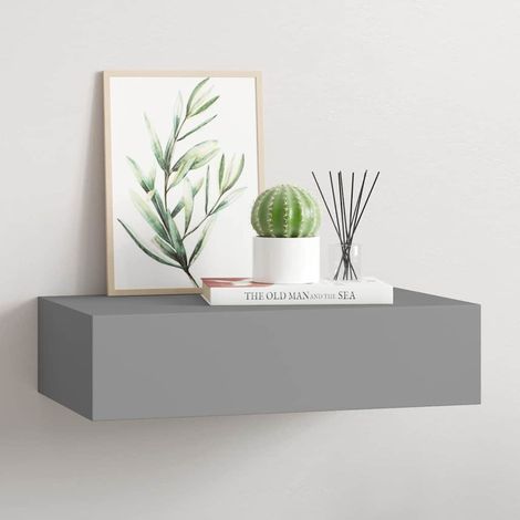 vidaXL Estante con cajón de pared MDF gris 40x23,5x10 cm (1/5)
