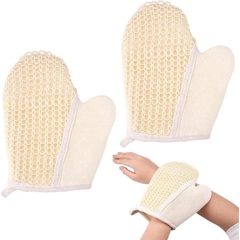 Deux paires de gants exfoliants pour une exfoliation et un massage nettoyant en profondeur sous la douche. (1/5)