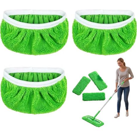 Lot de 3 housses de rechange pour balai à franges - Utilisation à sec et humide - Chiffon réutilisable - Microfibre et chenille - Compatible avec le balai Swiffer - Vert - Convient pour une utilisatio (1/5)